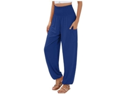 2026 calças Harem para Mulher de Cintura Alta com Bolsos Yoga Boho XL Azul
