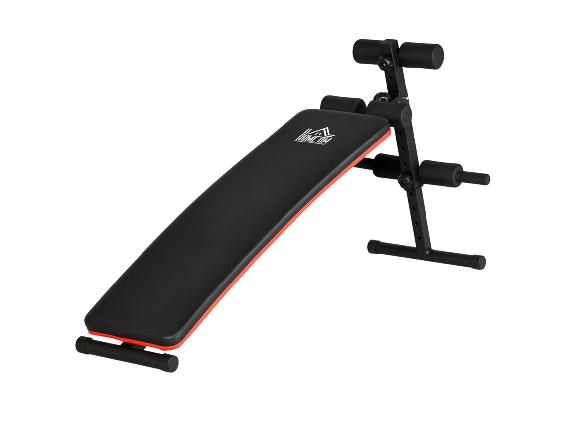 Banco Abdominal Dobrável E Ajustável Com Encosto Acolchoado, 47x139x51-69cm, Preto E Vermelho.