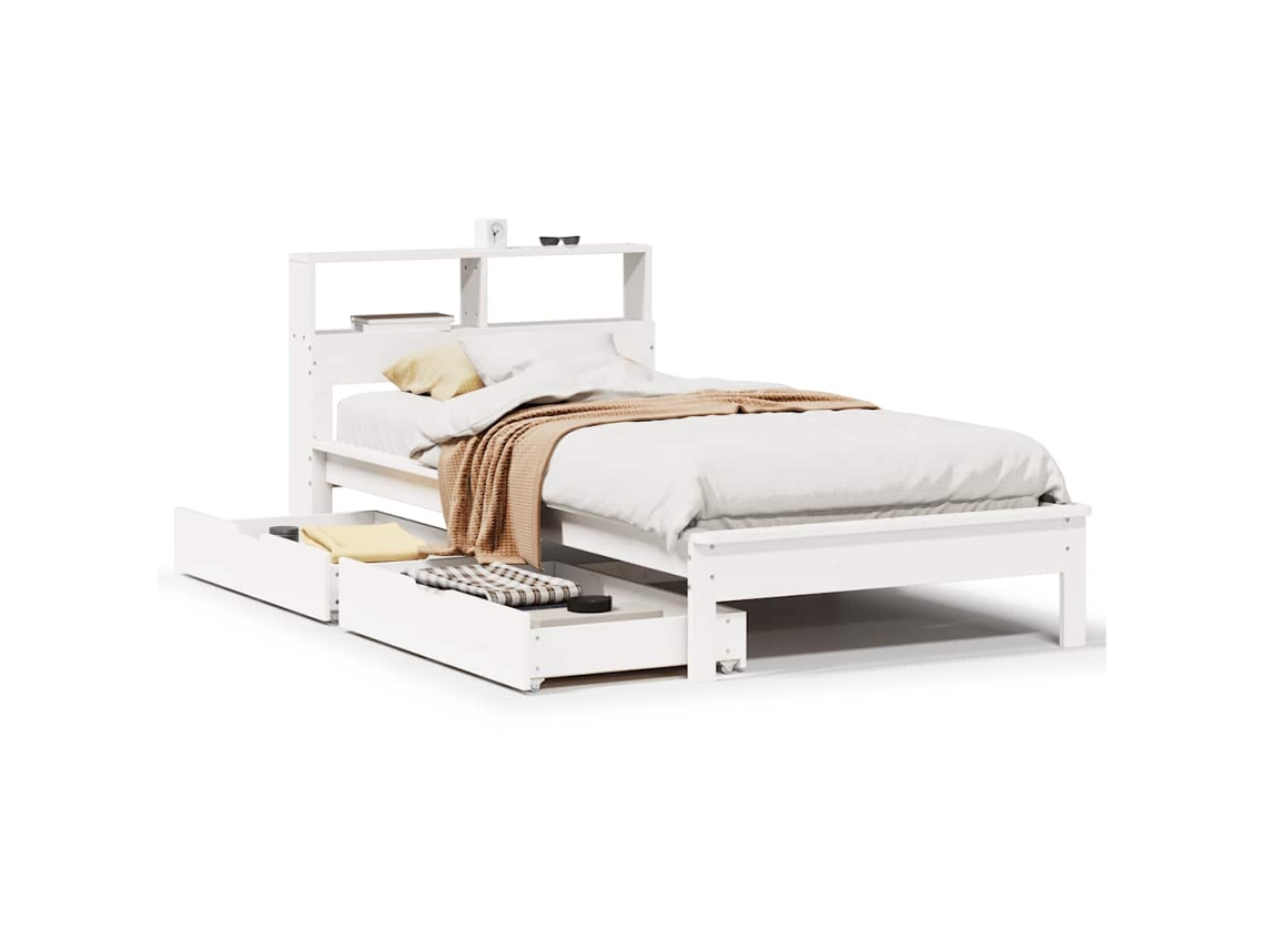 Cama com Estante em Pinho Maciço Branco MAISON EXCLUSIVE Sem Colchão 100x200 cm