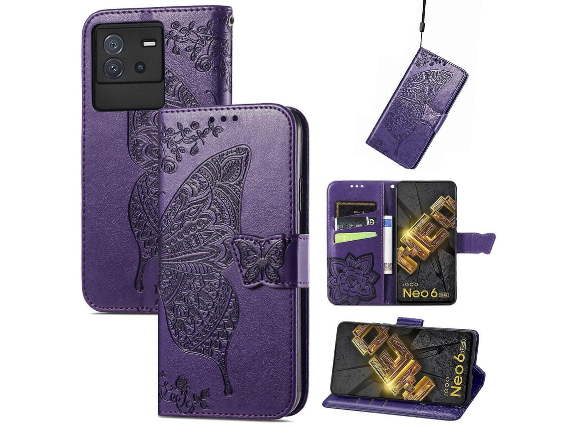 Capa De Couro Com Estampa De Borboleta E Flor Para Vivo Iqoo Neo 6