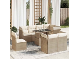 Vidaxl 9 Pcs Conjunto De Sofás P/ Jardim Com Almofadões Vime Pe Bege