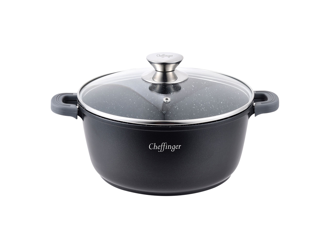 CHEFFINGER Caçarola para Indução Revestimento Antiaderente Efeito Mármore 28Cm com Tampa Preto