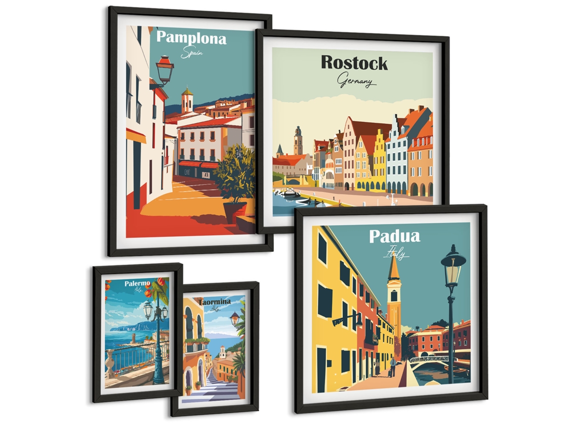 Galeria De Pinturas Murais Formas Florais Abstratas Moldura Preta Imagens Para Um Quarto Infantil Espelharte (conjunto De 5 Imagens)