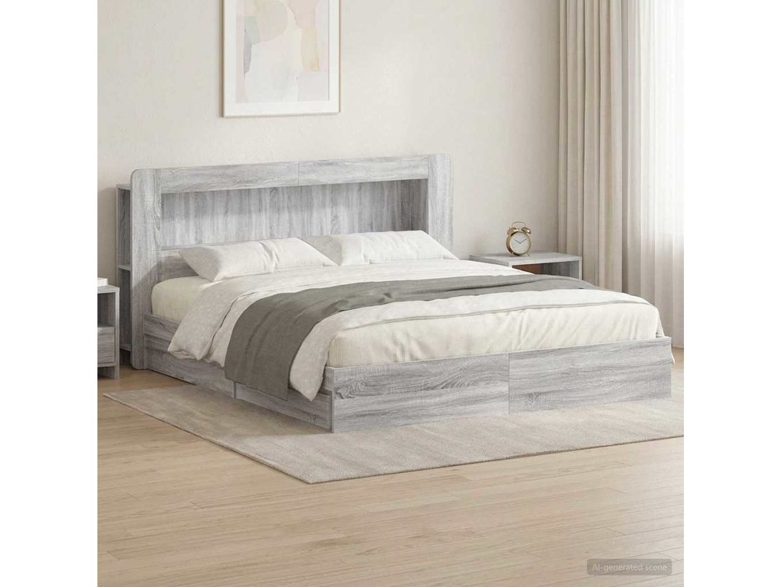 Vidaxl Estrutura De Cama Com Armazenamento Com Gaveta Sonoma Cinzento
