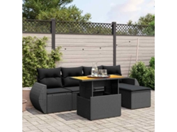 Vidaxl 6 Pcs Conjunto Sofás De Jardim C/ Almofadões Vime Pe Preto