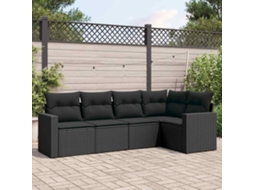Vidaxl 5 Pcs Conjunto Sofás De Jardim Com Almofadões Vime Pe Preto