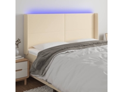 Vidaxl Cabeceira Cama C/ Luzes Led Tecido 183x16x118/128 Cm Cor Creme