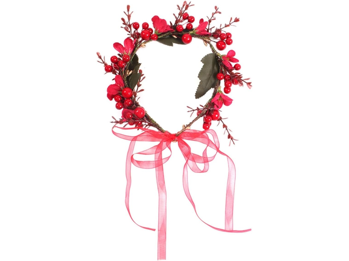 Tiara De Noiva Com Flores Artificiais E Frutinhas Vermelhas - Leve E Confortável