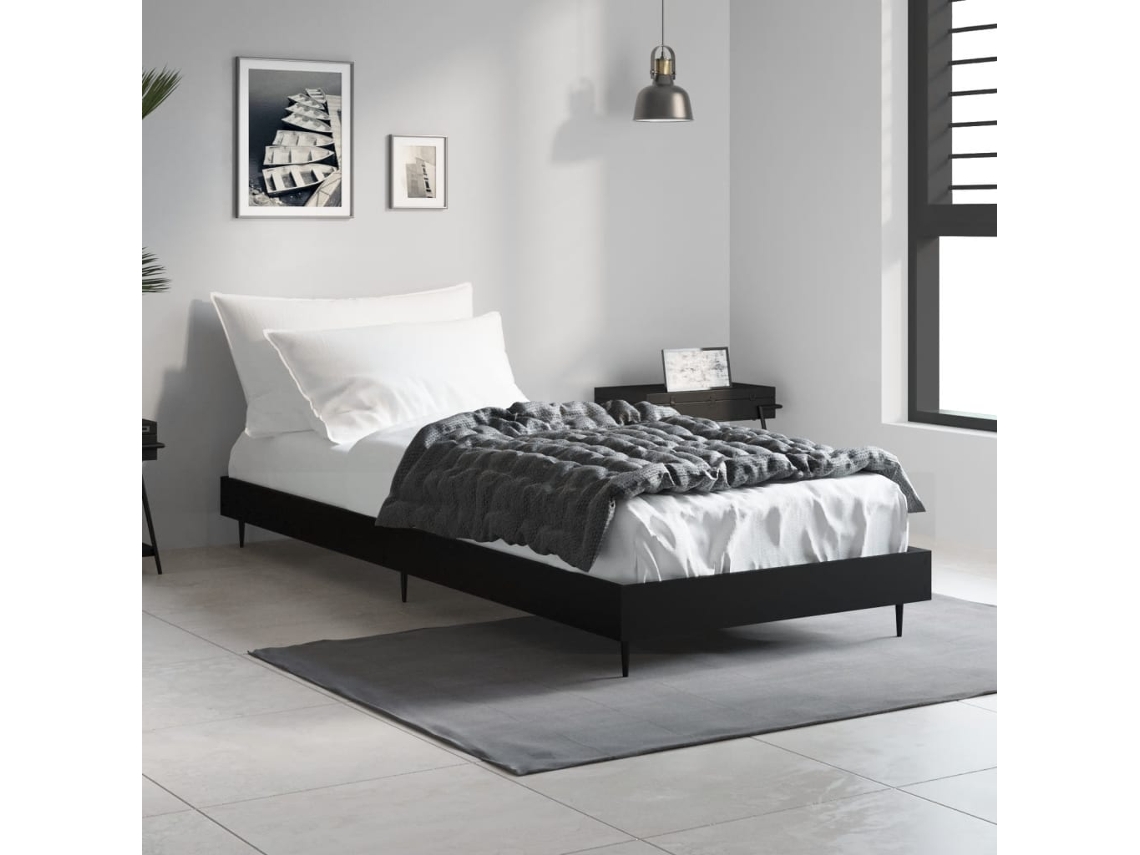 Estrutura De Cama 75x190 Cm Derivados De Madeira Preto