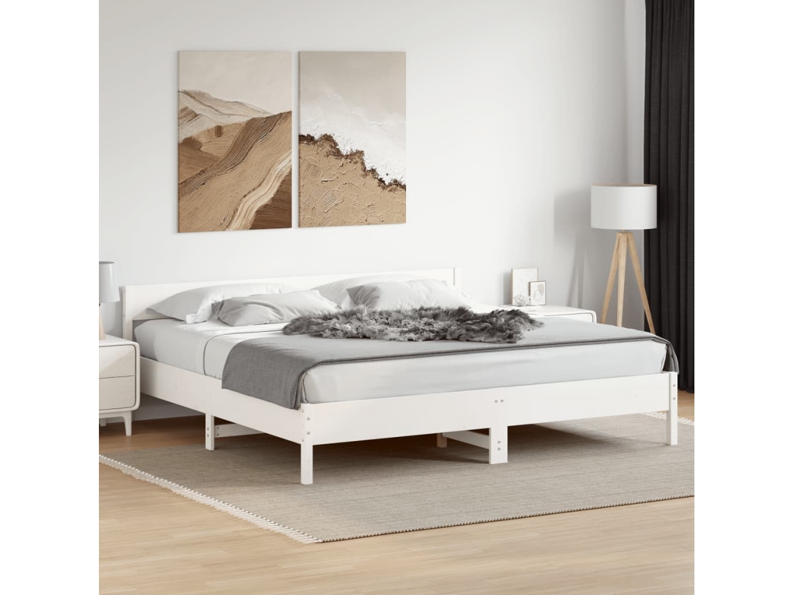 Cama Sem Colchão 200x200 Cm Madeira De Pinho Maciça Branco
