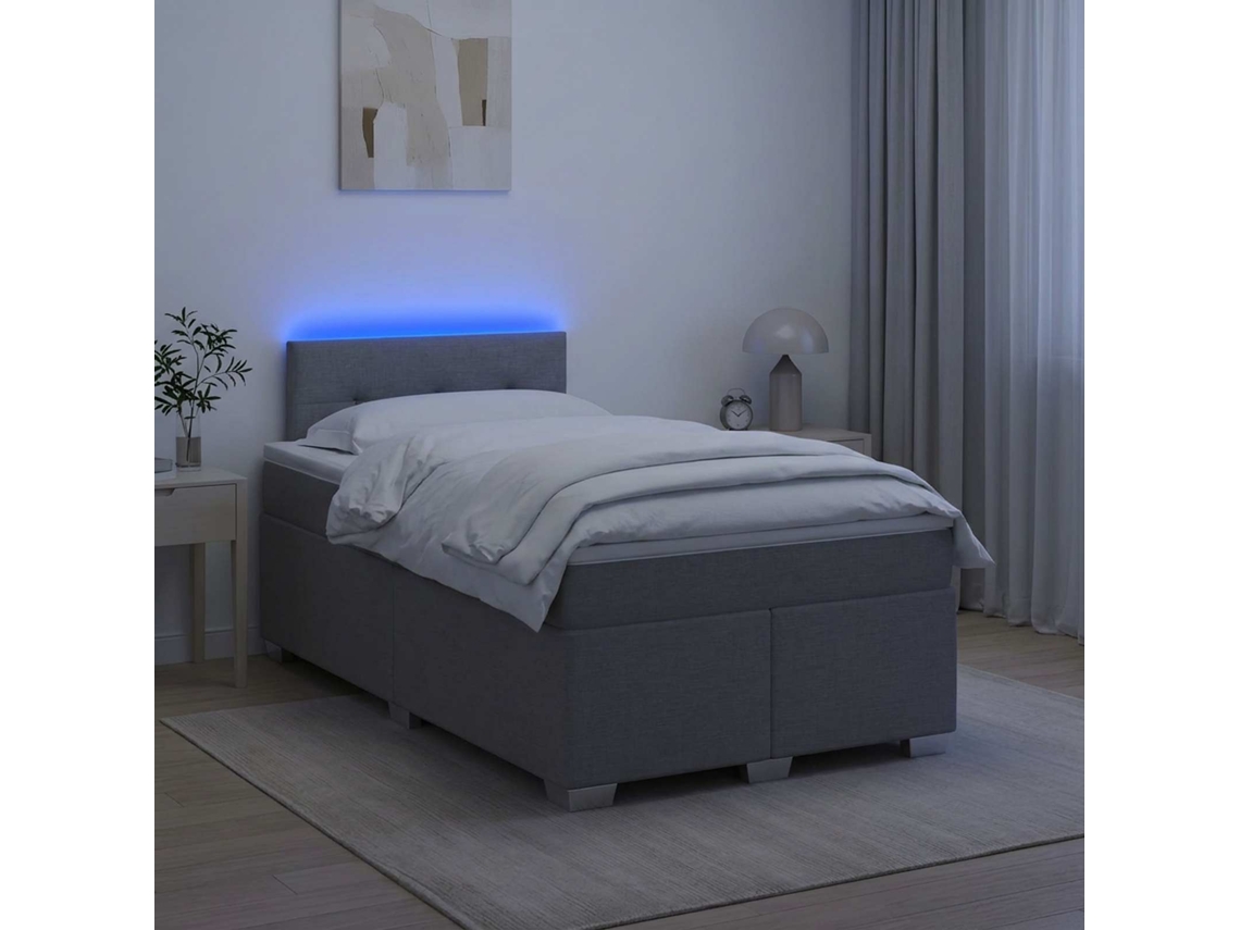 Vidaxl Cama Box Spring Com Colchão E Led Cinzento-claro 120 X 190 Cm