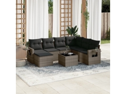 Vidaxl 8 Pcs Conjunto Sofás De Jardim C/ Almofadões Vime Pe Cinzento