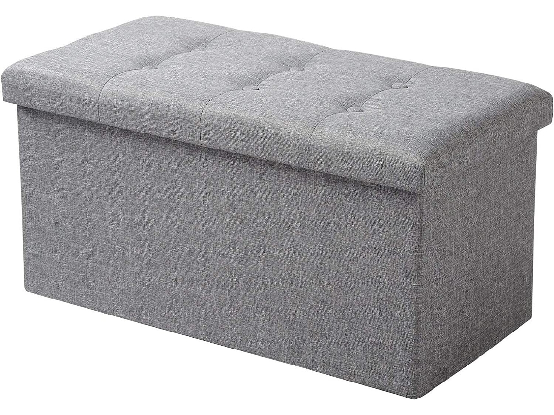 Banqueta Baú Com Assento Acolchoado E Espaço Para Guardar Objetos, Cinza Claro, 76 X 37,5 X 38 Cm