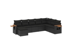 Conjunto de 8 Sofás de Jardim com Almofadões Vime Pe Preto MAISON EXCLUSIVE (8 pcs)