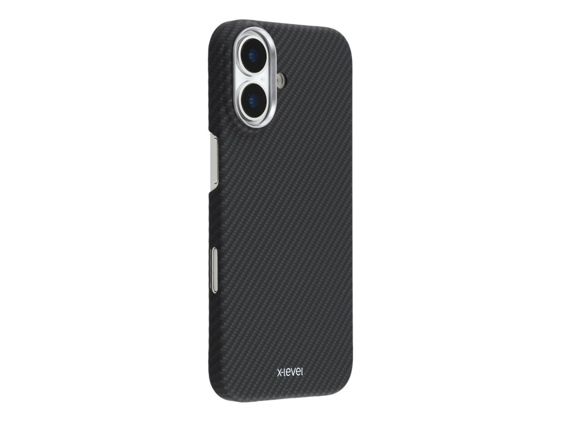 Capa X-level Para Iphone 17 Com Textura De Fibra De Carbono, Em Policarbonato Rígido Preto.