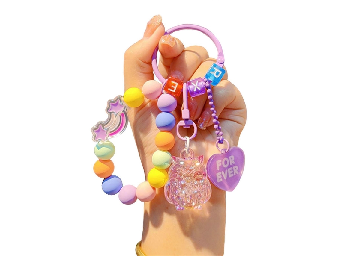 Pulseira De Celular Com Pingente De Corujas E Miçangas, Chaveiro Anti-perda Para Celular, Bolsa E Chaves.