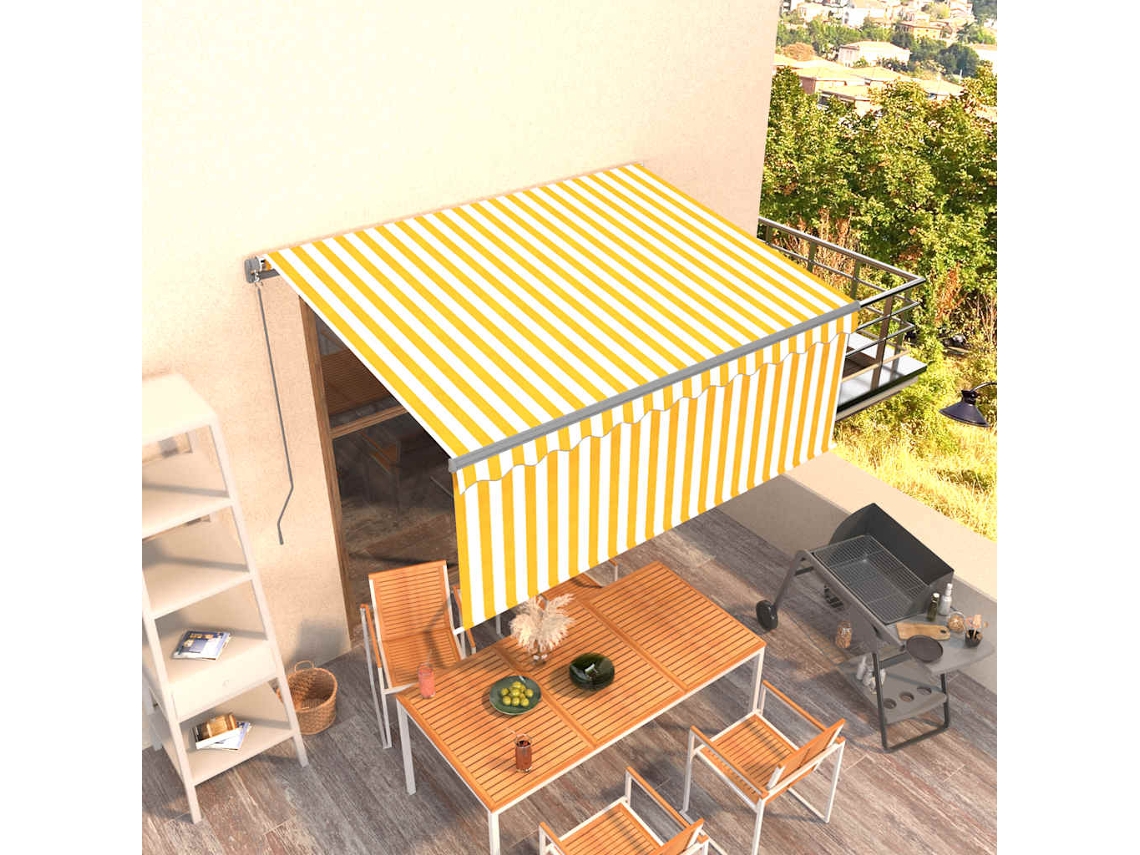 Vidaxl Toldo Retrátil Manual Com Estore 3,5x2,5 M Amarelo E Branco