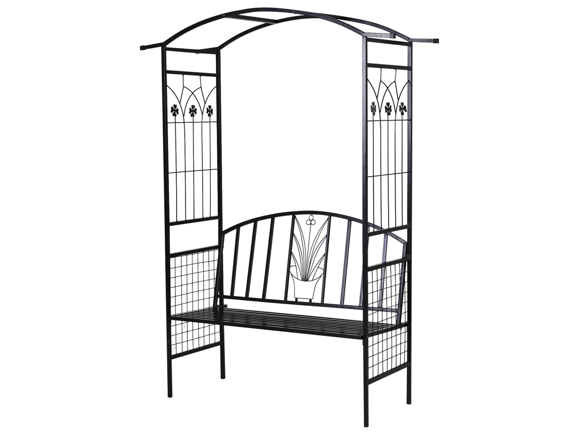 Arco para Plantas com Banco,banco de Jardim,arco de Portão,treliça,suporte para Plantas,cobertura de Arco Metálica Preta 154x60x205cm BTFORUS