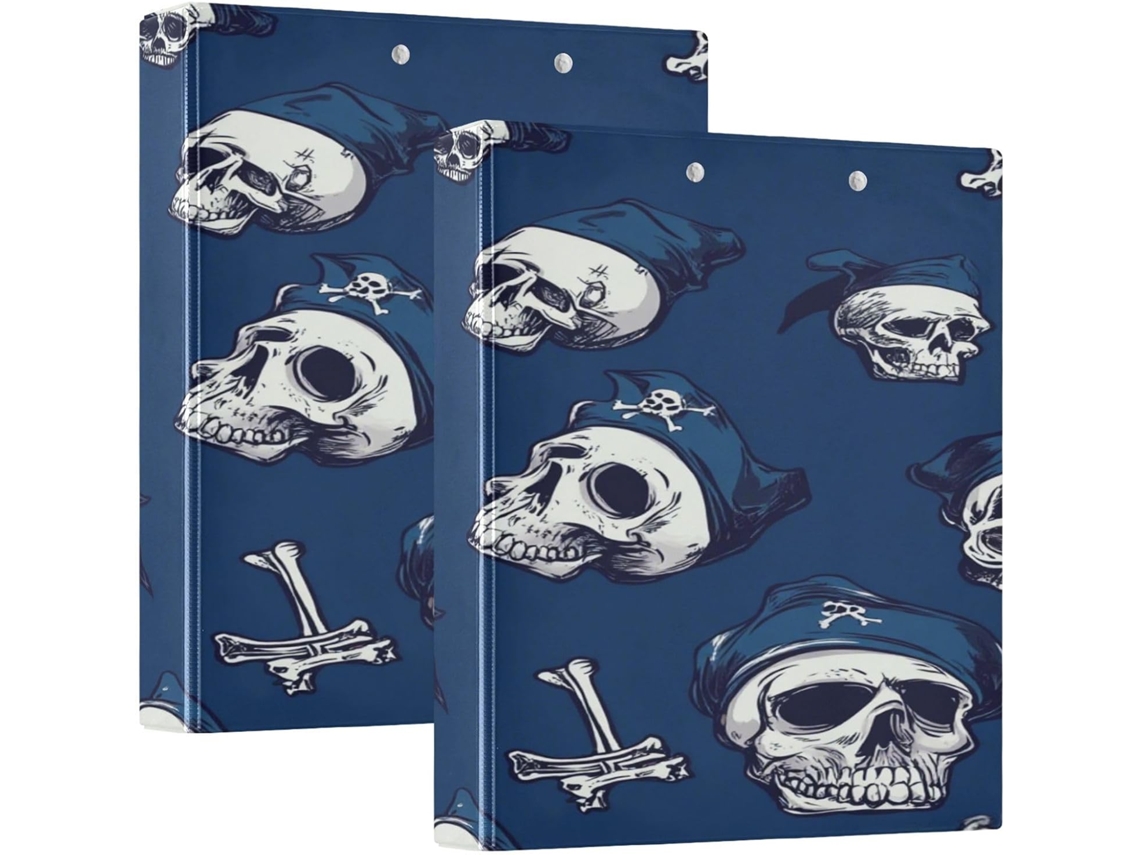 Pasta Escolar De 3-argolas Com Estampa Caveiras Piratas Em Vermelho E Azul Marinho, 1 2-polegadas, Com Prancheta, Pacote