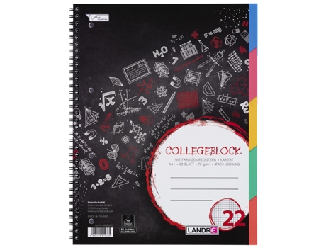 Bloco de Registro Universitário LANDRÉ College Din A4 Quadrado
