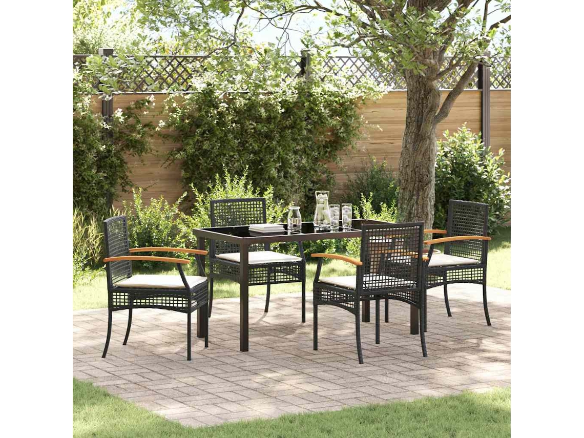 Vidaxl Conjunto de Jantar para Jardim com Almofada 5 Pcs Preto Vime