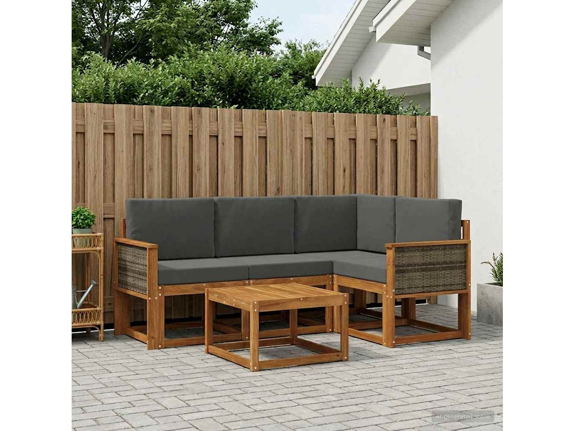 Vidaxl Conjunto De Sofás Para Exterior 5 Unid. Natural E Antracite