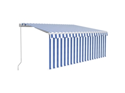 Toldo retrátil manual com estore/LED VIDAXL azul e branco (3x2,5 m)