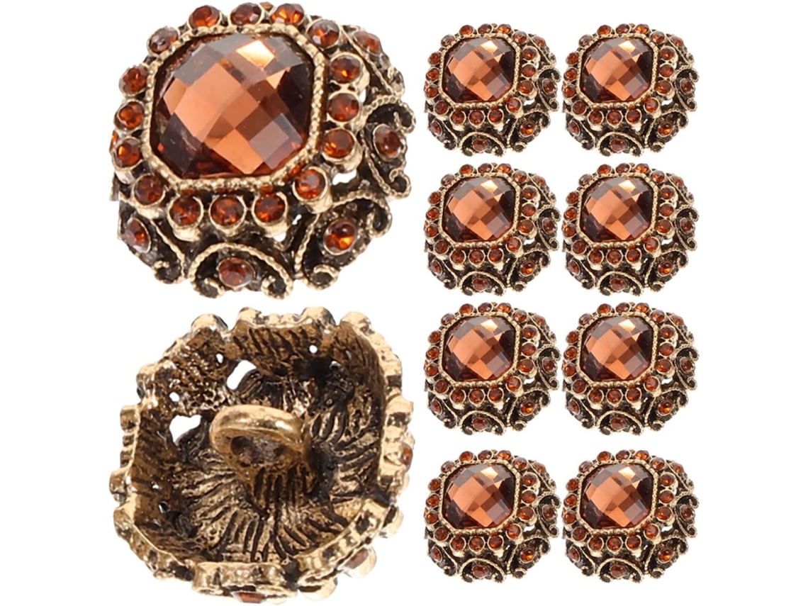 Conjunto De 10 Botões De Metal Marrom Com Strass, Textura Sólida E Resistente, Design Elegante Para Acessórios