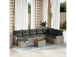 Vidaxl 9 Pcs Conjunto Sofás P/ Jardim Com Almofadões Vime Pe Cinzento