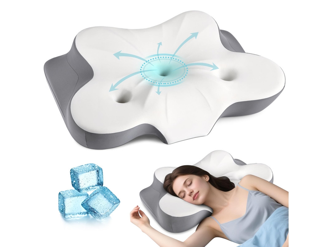 Travesseiro Cervical - Travesseiro Ergonómico Em Espuma Viscoelástica, Com Duas Zonas De Alívio Para As Orelhas