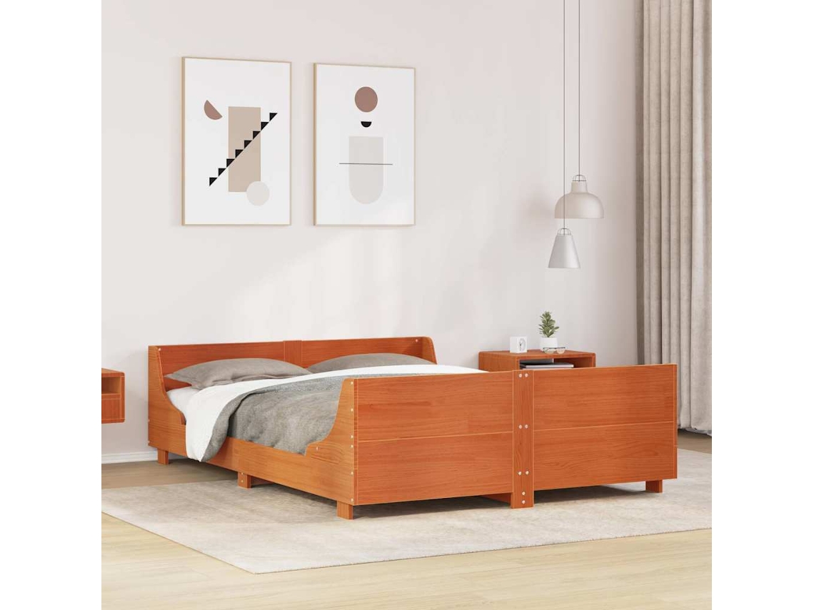 Vidaxl Cama Sem Colchão 120x190 Cm Madeira Pinho Maciça Castanho-mel