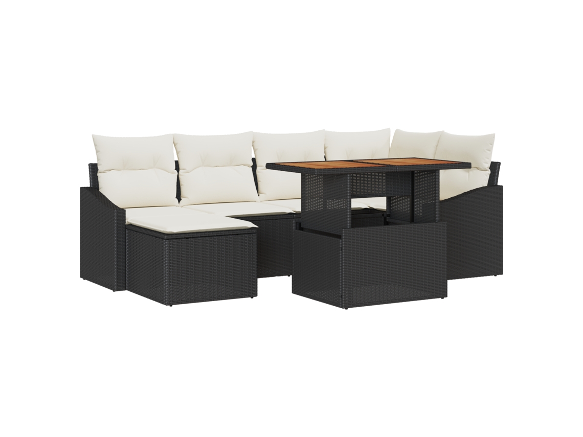 Conjunto 7 De Jantar Para Jardim De Vidaxl Com Almofadas Preto Vime Acácia