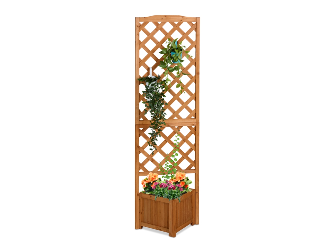 Relaxdays Caixa De Plantação Com Treliça, Hbt 180x55x51 Cm, Vaso Para Varanda E Jardim, Madeira De Abeto, Marrom Claro