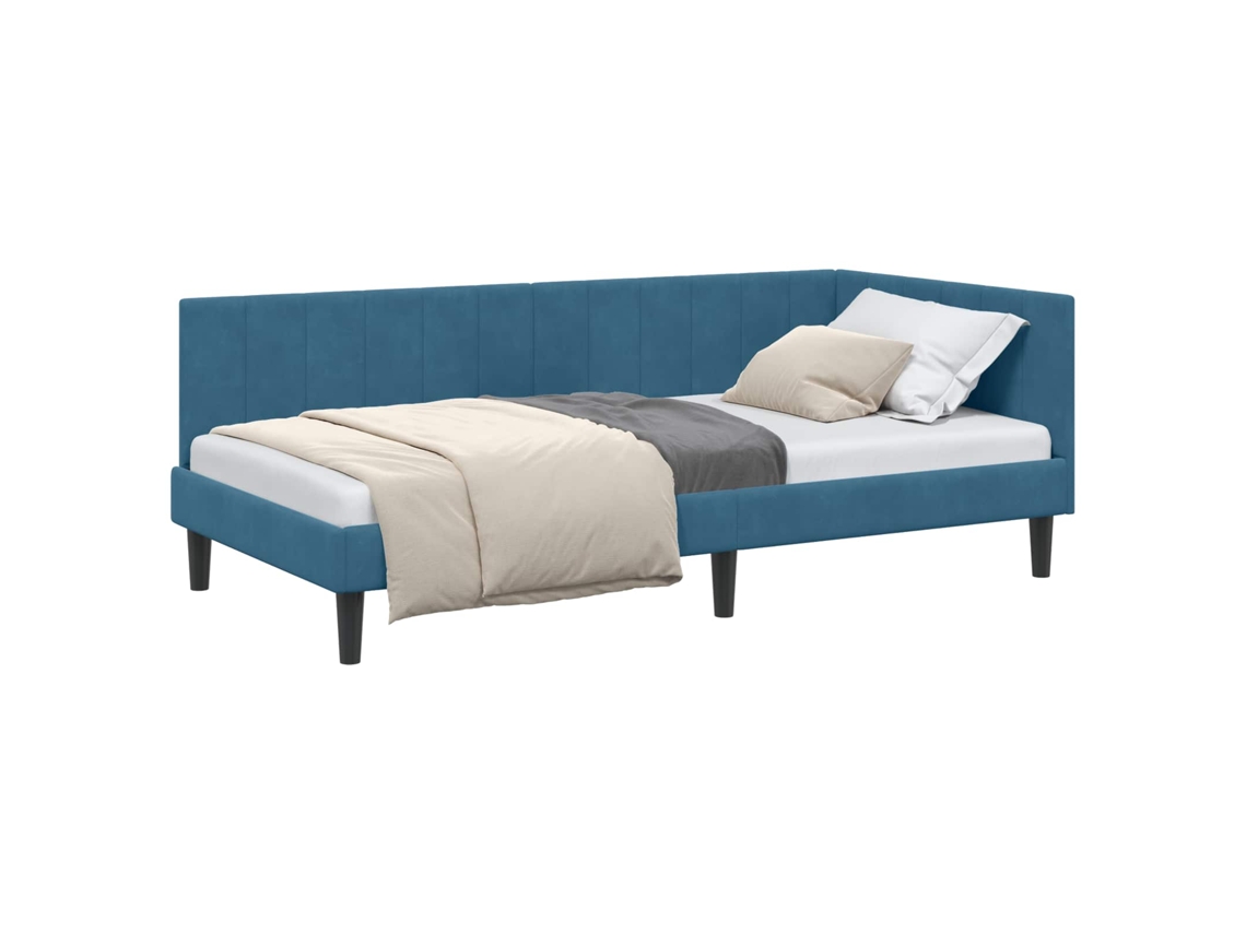 Cama De Solteiro | Camas Para Quarto | Estrutura De Cama De Canto Azul 90 Cm X 190 Cm Veludo