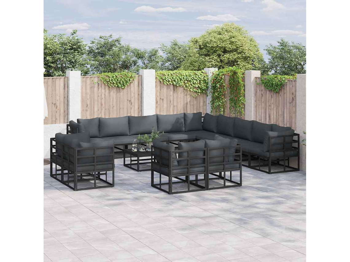 Vidaxl Conjunto De Sofá De Jardim Com Almofada 13 Pcs Preto Alumínio