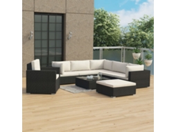 Vidaxl 8 Pcs Conjunto Lounge De Jardim C/ Almofadões Vime Pe Preto