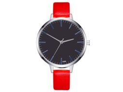 Relógio de Pulso Feminino de Quartzo com Pulseira Pu Casual Mostrador Redondo (vermelho)