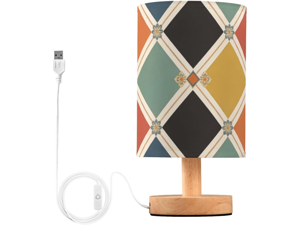 Abajures De Mesa Cabeceira Yuiboo Luz Quente Estilo Retrô Estampa Argyle Azulejo Para Menino