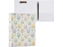 Pasta de 3 Argolas para Papel Tamanho Carta , Lindas Estampas Ovos Páscoa com Prancheta, Pranc (27,9 X 21,6 Cm)