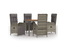 5 Pcs Conjunto de Jantar P/ Jardim com Almofadões Vime Pe Cinza VIDAXL