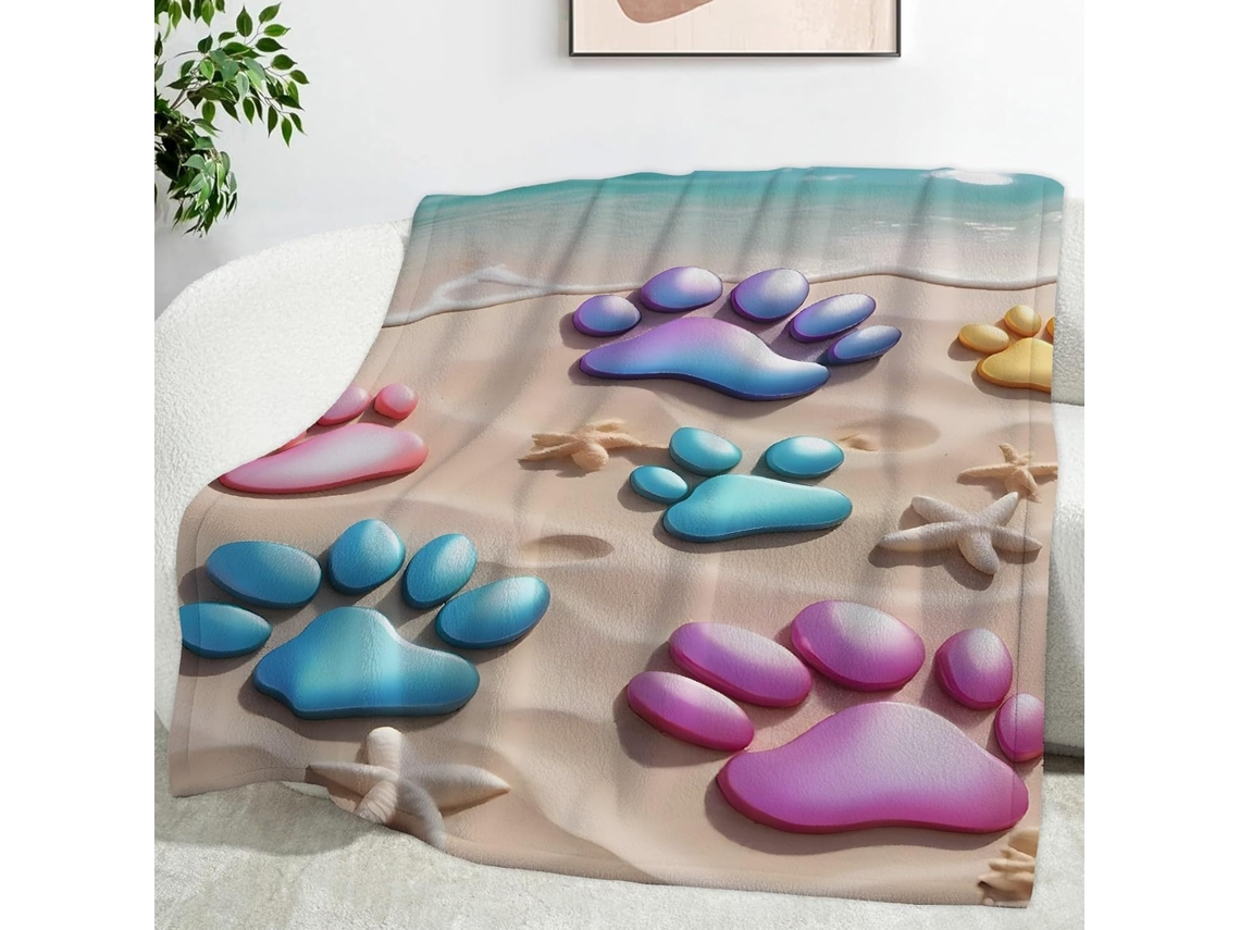 Manta de Praia com Estampa Pegadas Desenho Animado 100x130 Cm Multifuncional Macia e Aconchegante em Flanela P
