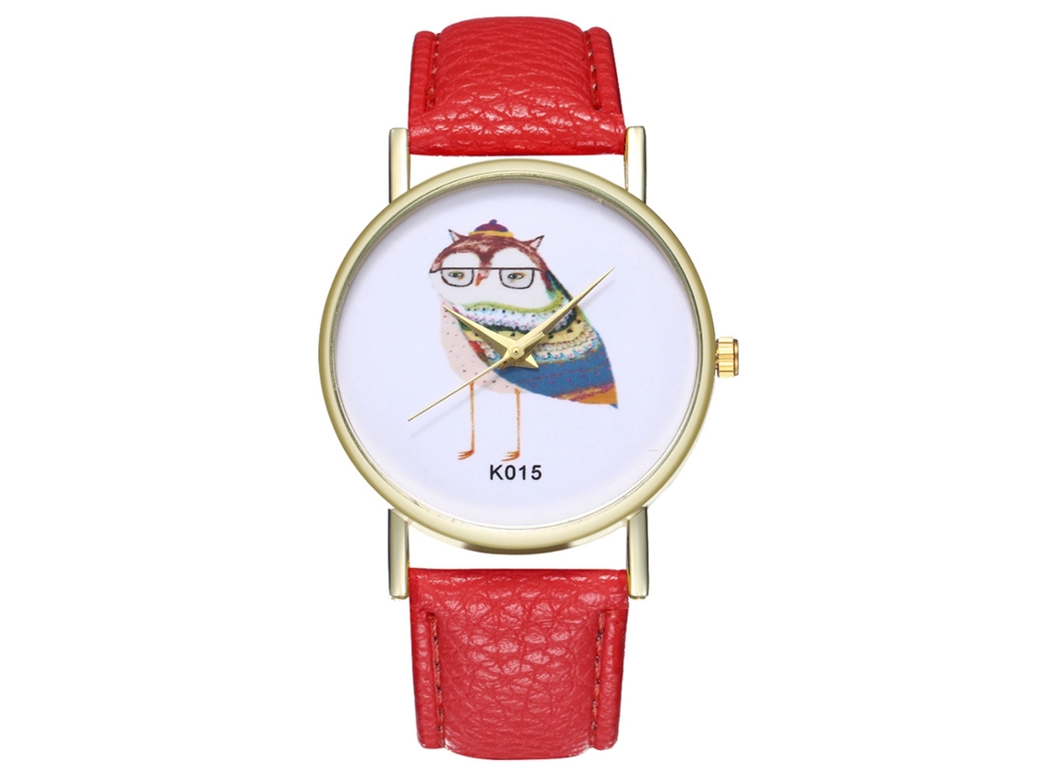Relógio de pulso Zhoulianfa Red Quartz para casal com mostrador redondo e estampa animal.