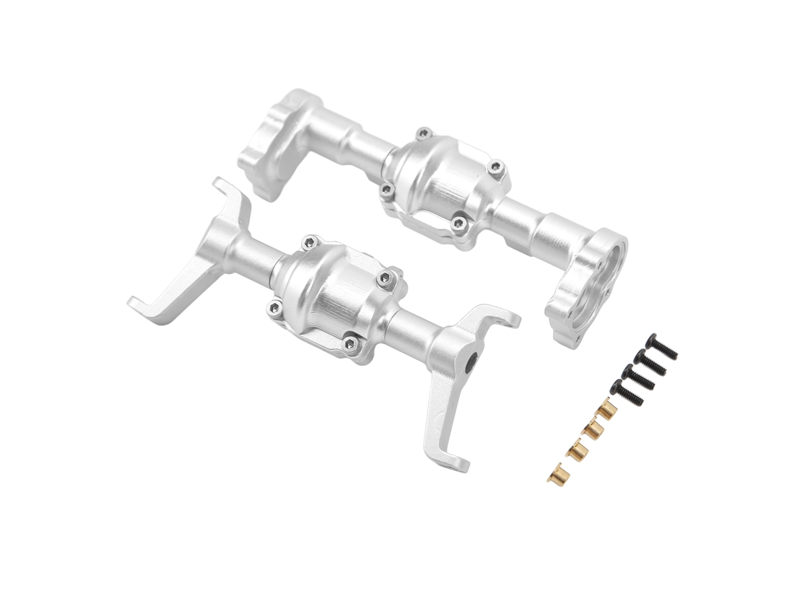 Mali conjunto de Cárter de Eixo Dianteiro e Traseiro Cnc em Liga de Alumínio para Carro Rc Fms Fcx24 1/24 Prata