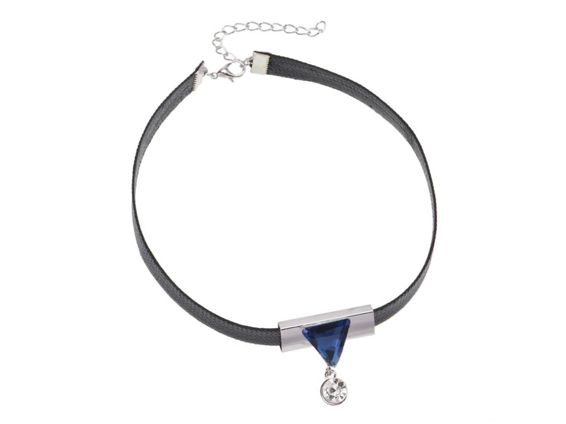 Colar De Couro Preto Retrô Feminino Com Pingente Strass