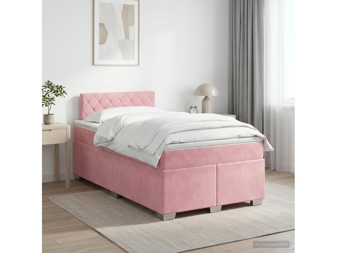 Vidaxl Cama Box Spring Com Colchão Rosa 120 X 200 Cm Veludo