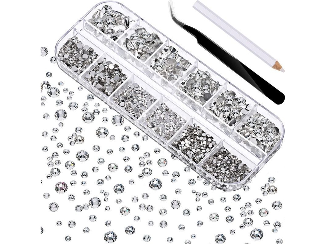 2000 Strass de Cristal Redondo 6 Tamanhos com Pinça e Caneta de Acolhimento (1.5 6 Mm)