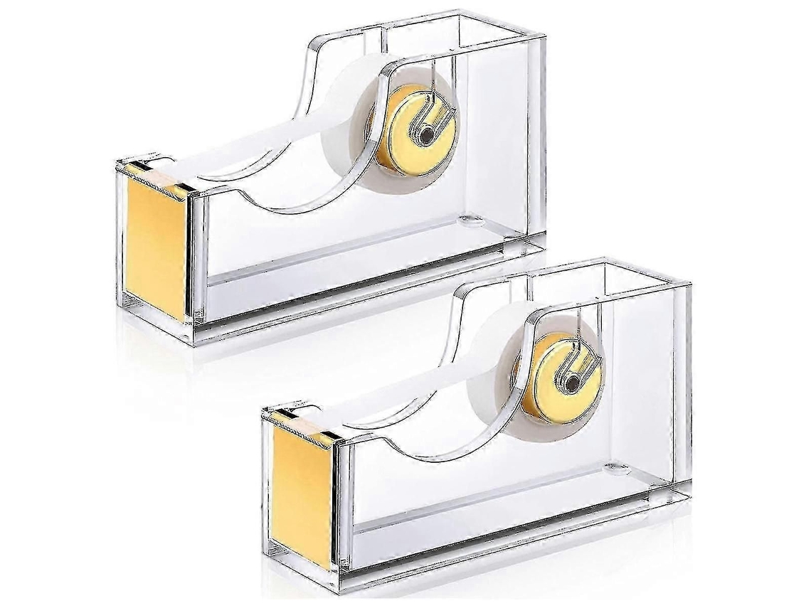 Dispensador De Fita Adesiva Acrílica Transparente Dourada (2 Peças) Para Escritório - Ideal Embalagem E Embala Gem