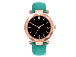 Relógio de Pulseira Feminino de Couro Pu Quartz de Mostrador Redondo Elegante Casual Verde