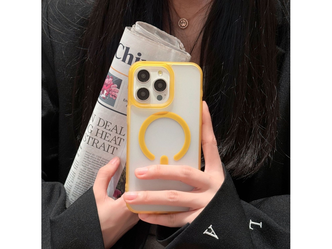 Capa Para Iphone 17 Air Transparente Amarela Com Acabamento Fosco Magnético. Design Simples Com Trilha Magnética E Proteção Contra Quedas.