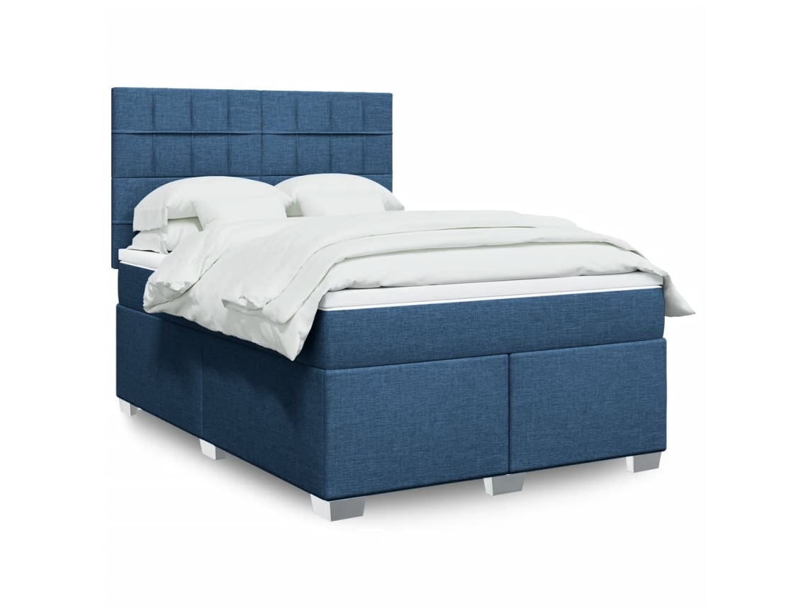 Vidaxl Cama Com Molas/colchão 160x200 Cm Tecido Azul